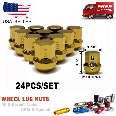 24PC GOLD OEM 14X1.5 LUG NUTS [FITS: RAM]