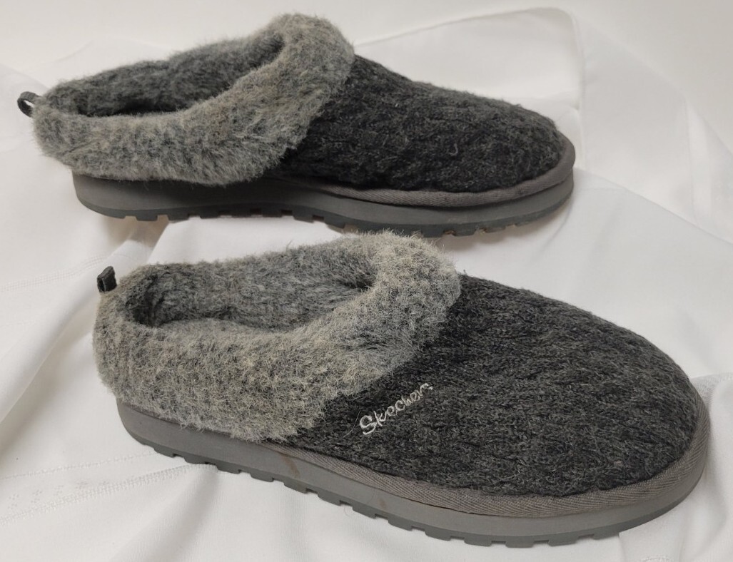 Skechers Slippers Womens Faux Fur Lined Gray/ Charcoal Size 9 | eBay