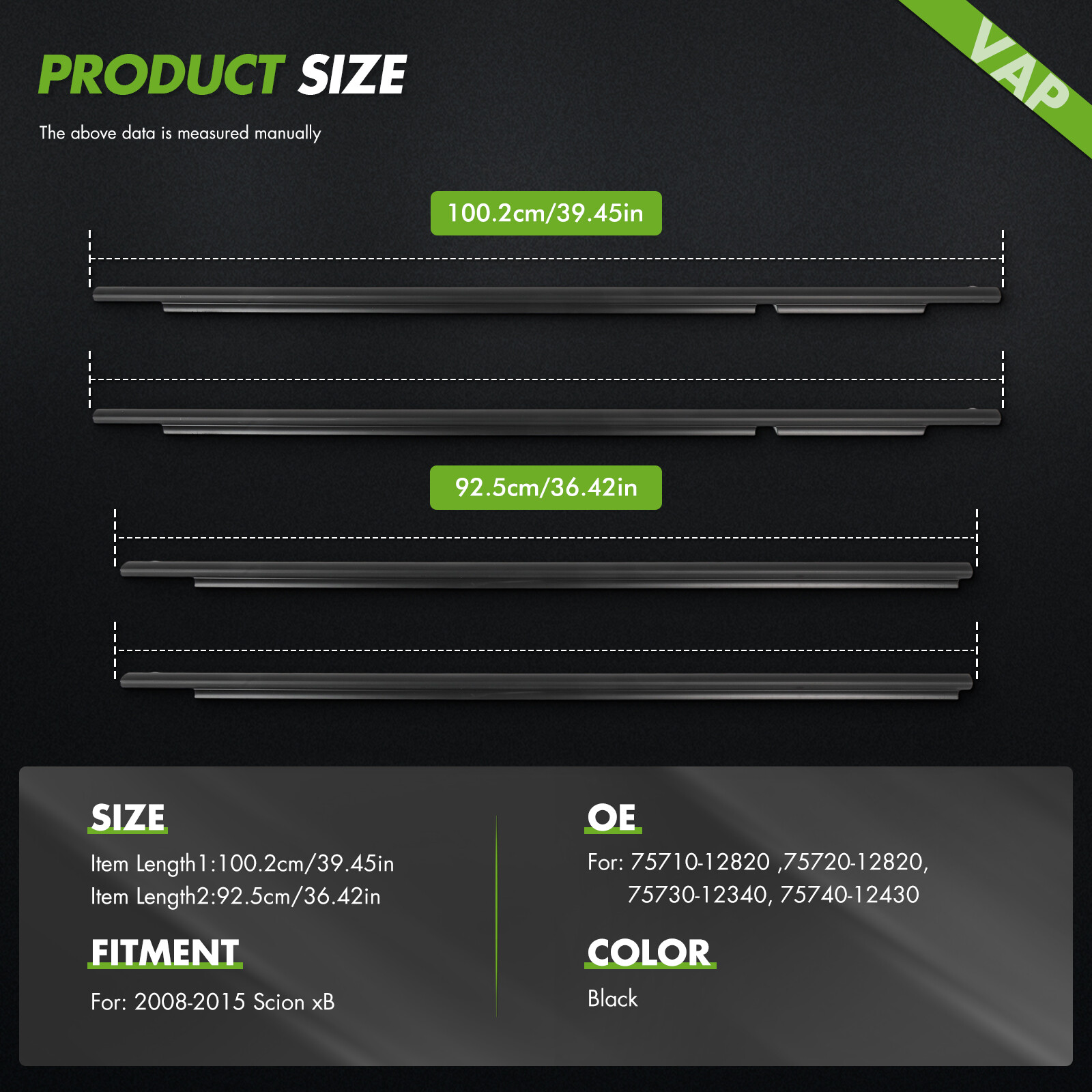 4Pcs Door Belt Molding Weatherstrip for Scion xB 2008 2009 2010 2011 2012-2015