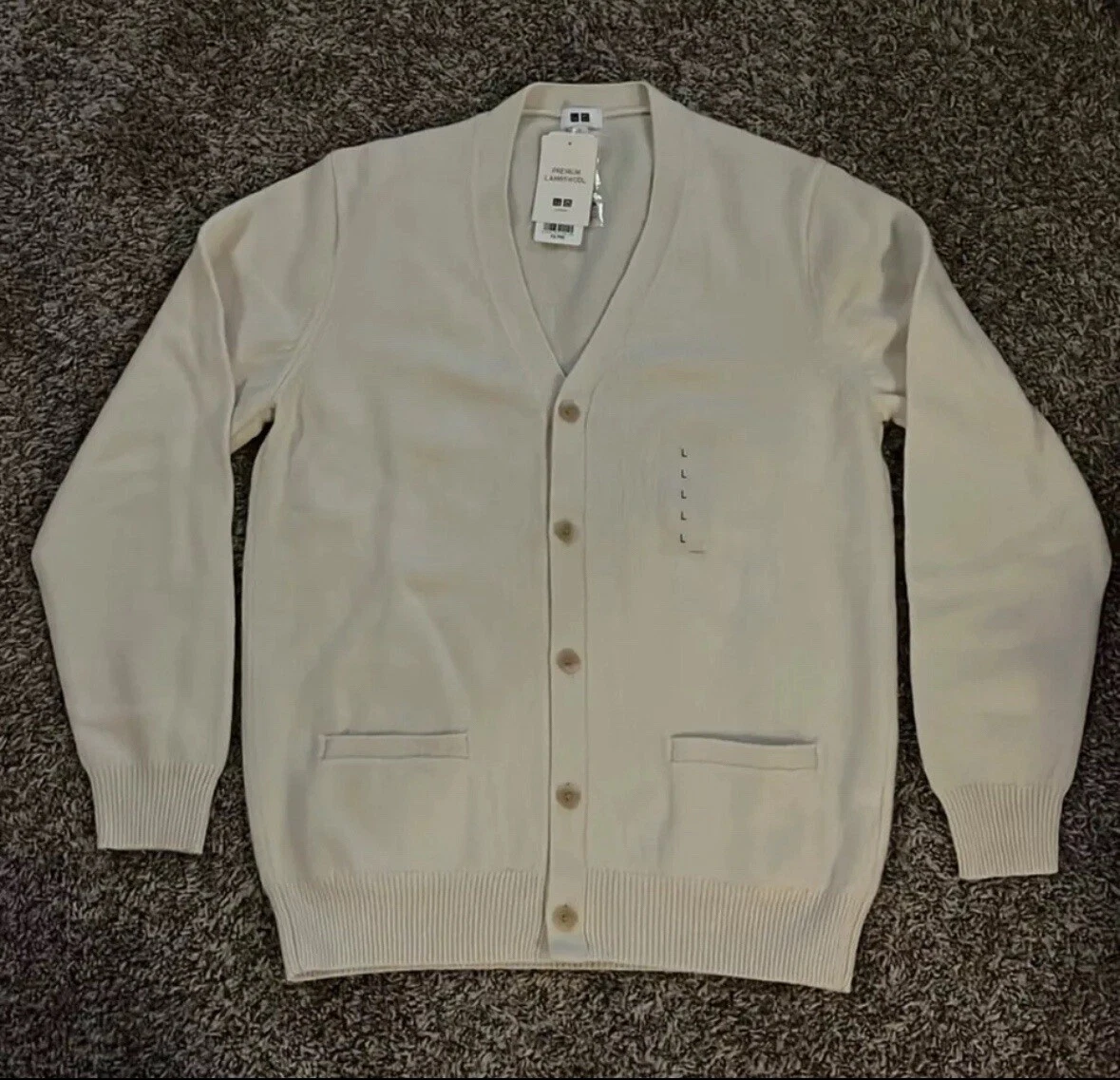 OFF WHITE Cardigan Uniqlo Japan scollo a V M panna bianco sporco grande lana maglione giacca invernale