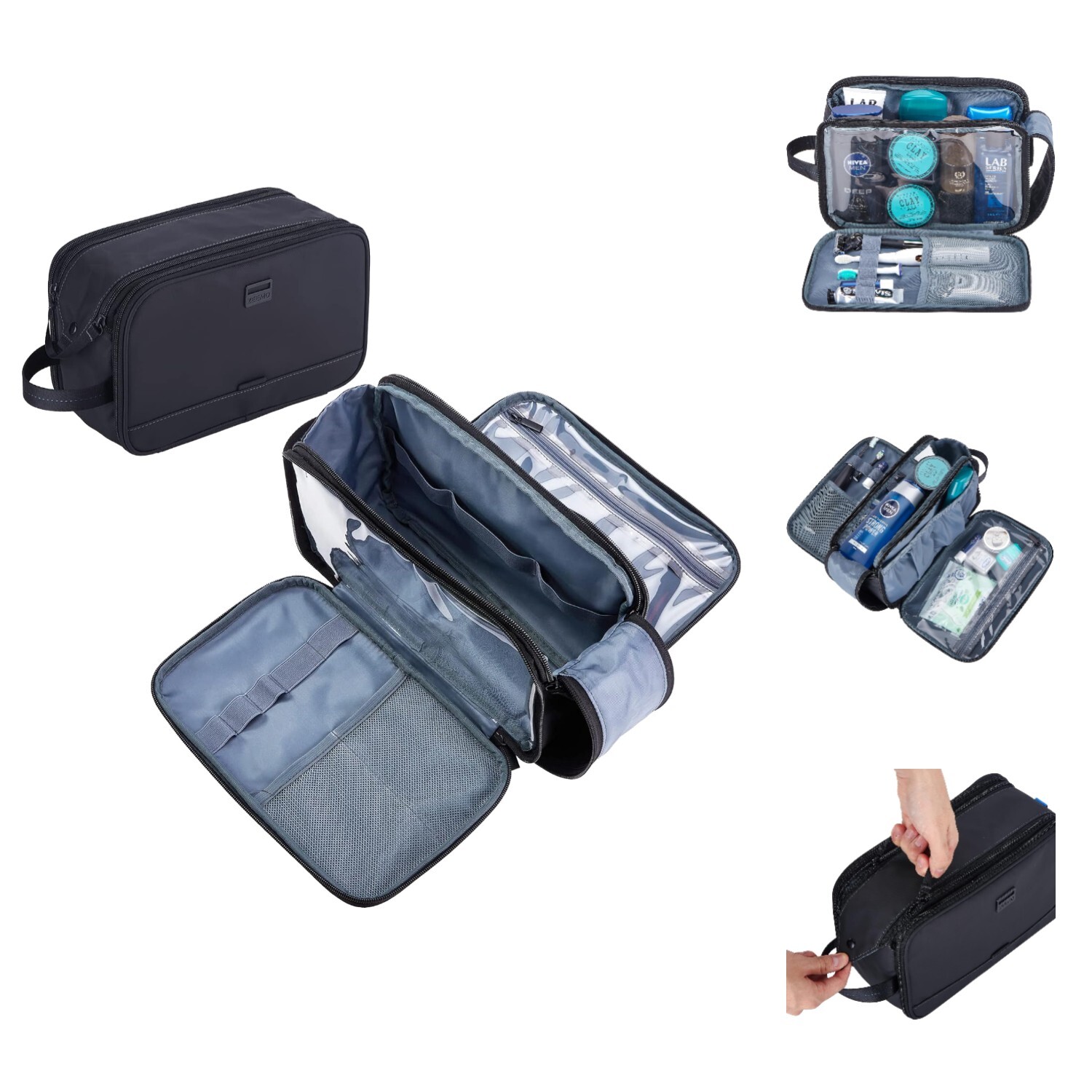 Extra Large Water-resistant Toiletry Bag for Men with Double Side Pockets-image