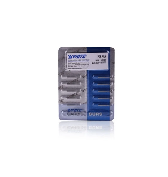 SS WHITE Dental Carbide Burs FG 558 Cross Cut Straight Fissure (pack of 10 Burs) Foto 2 de 3