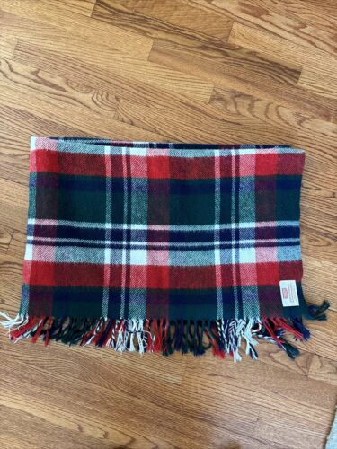 VINTAGE Leisure Blanket Tartan Plaid Wool Throw Stadium Red Blue Fringe EUC - Picture 2 of 5