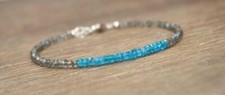 Bracciale con perline sfaccettate Rondelle 3-4 mm Natural Top Neon Apatite + ...