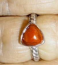 Sterling Silver Red Coral Ring Size 5 Twisted Rope Design MARKED JS G43