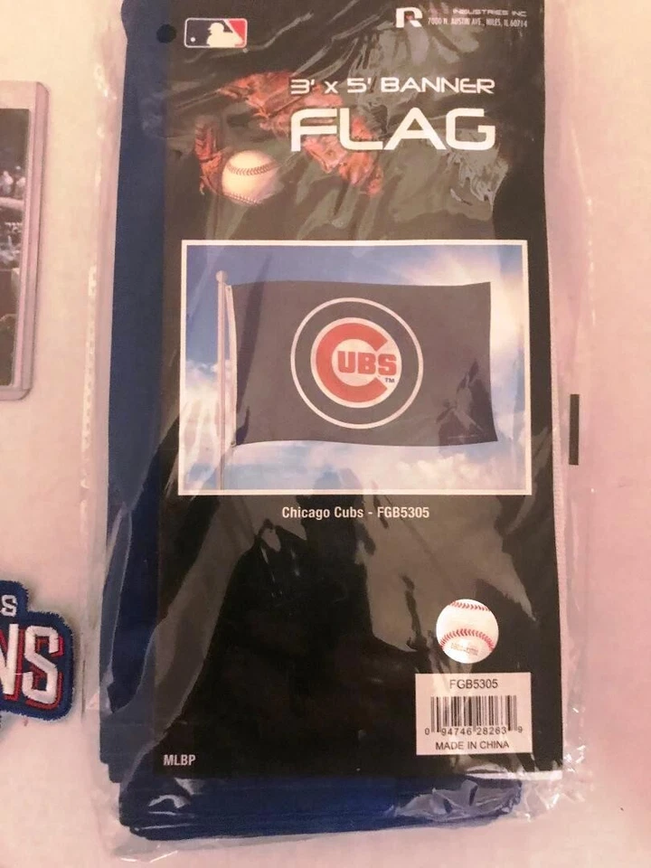 CHICAGO CUBS 3X5 FLAG, WORLD SERIES PATCH, AND CLARK MASCOT CARD - Image 2 of 4
