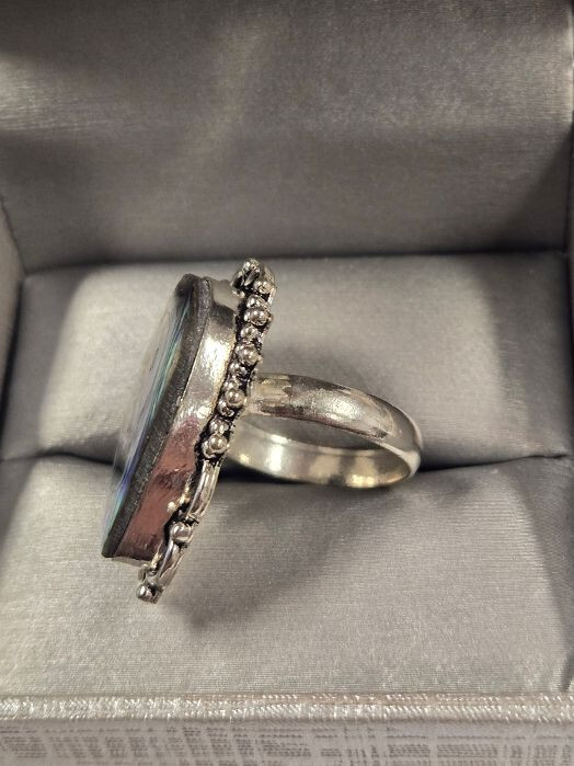 Sterling Silver Bold Statement Abalone Ring Size … - image 3