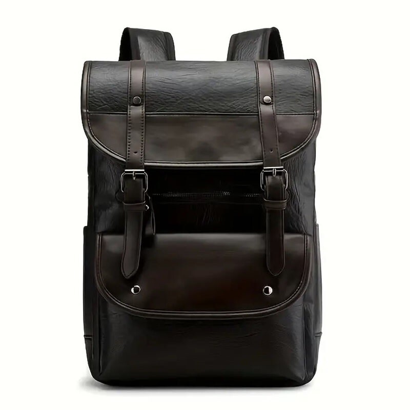Leather Backpack Shoulder Laptop School Bag w Free RFID Blocking Wallet D387