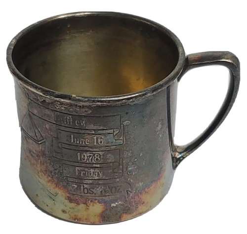 Silverplated Cup Oneida USA 1978 Baby Date Etched 2.38" Tall 6 oz Distressed
