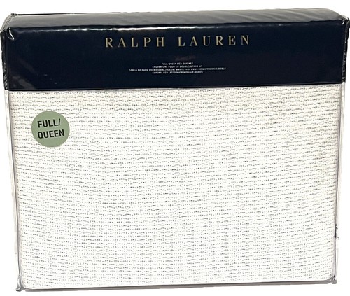 Ralph Lauren コットンブランケット Full/Queen Ralph Lauren 100% Cotton Ringspun Ribbed Knit QUEEN White Blanket