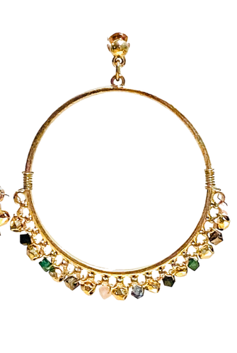 Bollywood Gold Tone Open Circle Ethnic Drop Earrings Indian Green Pink Beaded - Picture 3 of 24