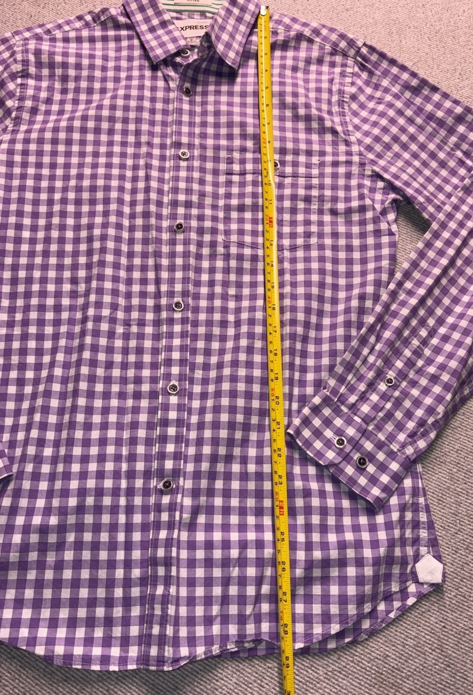 Express Men's Fitted Gingham Button-Down Shirt - … - image 5