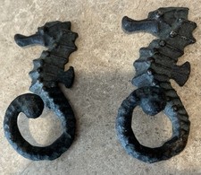 Seahorse Cast Iron Wall Hooks Set Of 2 Ocean Nautical Decor 4.75  