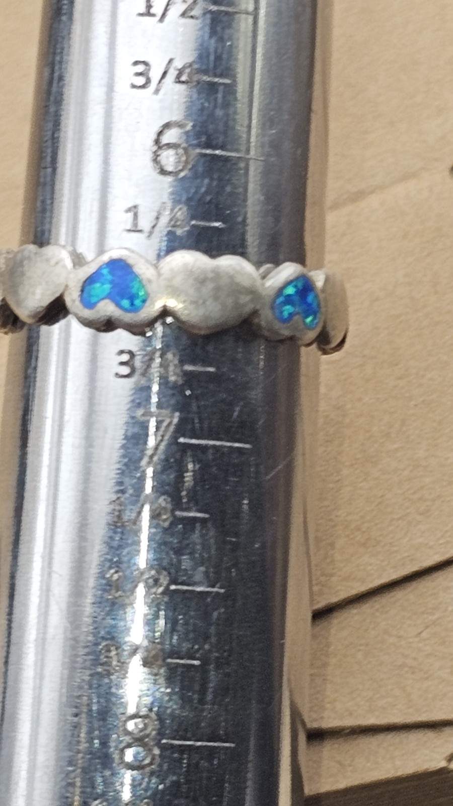 Sterling Silver Opal Heart Ring Stackable Size 6.5 - image 6