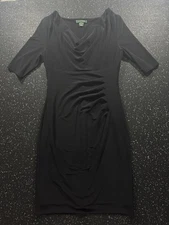 Ralph Lauren LRL Sheath Dress Womens Black Stretch Ruched Cowl Cocktail SIZE 10