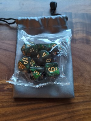 Green And Gold-numbered D&D RPG Dice (Resin, Polyhedral) Set Of 7