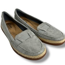 NEW Clarks Elaina Echo Casual Leather Loafers Size 8 Metallic Silver Gray Flats