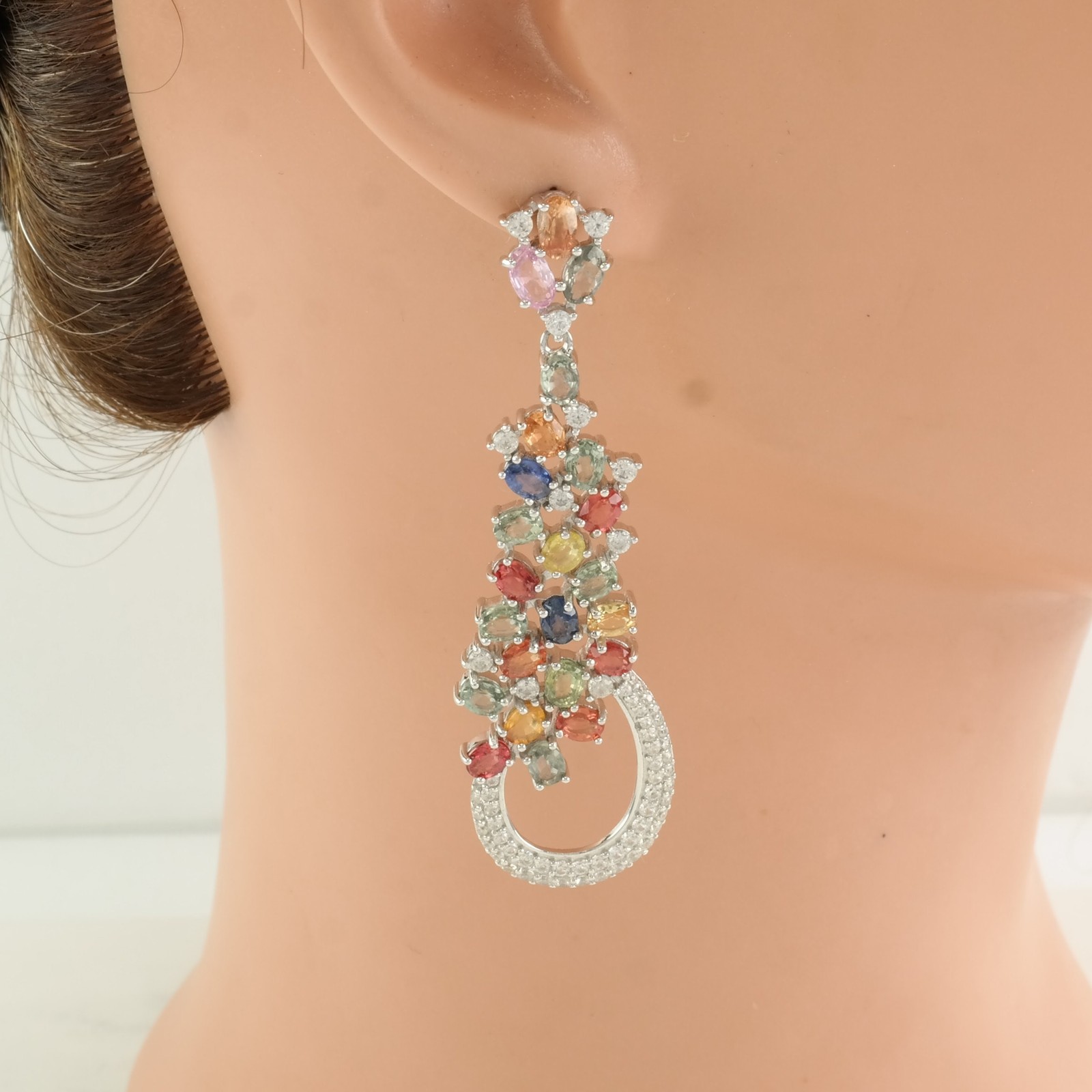 Multicolor Sapphire Cluster  Stud Dangle Sterling… - image 2