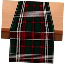 Red Green Plaid Christmas Table Runner 13x72 Inch Burlap Farmhouse Dining