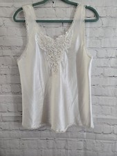 Vtg 80s Cinema Etoile Cami Tank Lg Ivory Shiny Satin Beaded Lace Ethereal Coquet