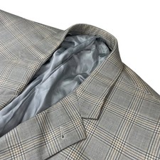 NEW Jos A Bank Signature Collection Mens Silk/Wool Blazer Gray/Beige Plaid   44L