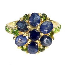 925 Sterling Silver Ring Oval Blue Sapphire 5x4mm Chrome Diopside Gemstone Sz 8