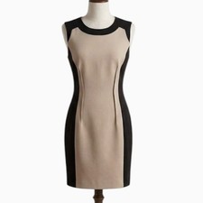 Calvin Klein Women Beige Black Color Block Sheath Midi Dress Size 8 lined Formal