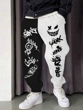 Graphic Drawstring Jogger Pants Two Tone Casual Sweatpants Streetwear