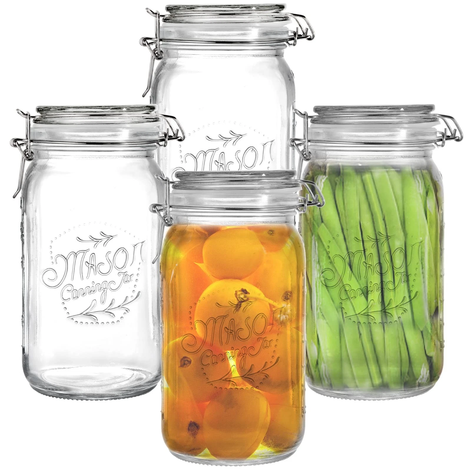 Tebery 4 Pack Clear Wide Mouth Glass Mason Jars with Airtight Clamp Lids, 32O...