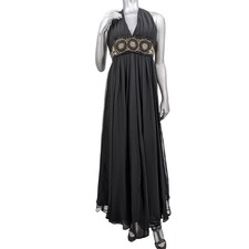 SALE! Vintage 1960s AB Rhinestone & Glass Bead Waistband CHIFFON MAXI DRESS Gown