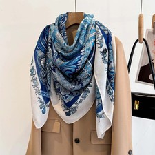 Women Large Square Scarf Shawl 130x130cm Floral Print Beach Wrap Fashion Hijab B
