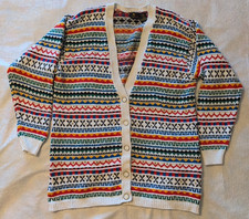Vtg 80's 90  s Liz Sport Multicolor Retro Ramie Cotton Cardigan Sweater Women's M