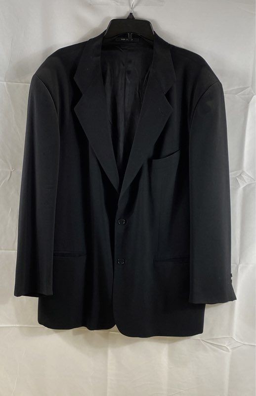 Vintage 90s Emporio Armani Men's Black Fleece Wool Suit Jacket Blazer Sz 56