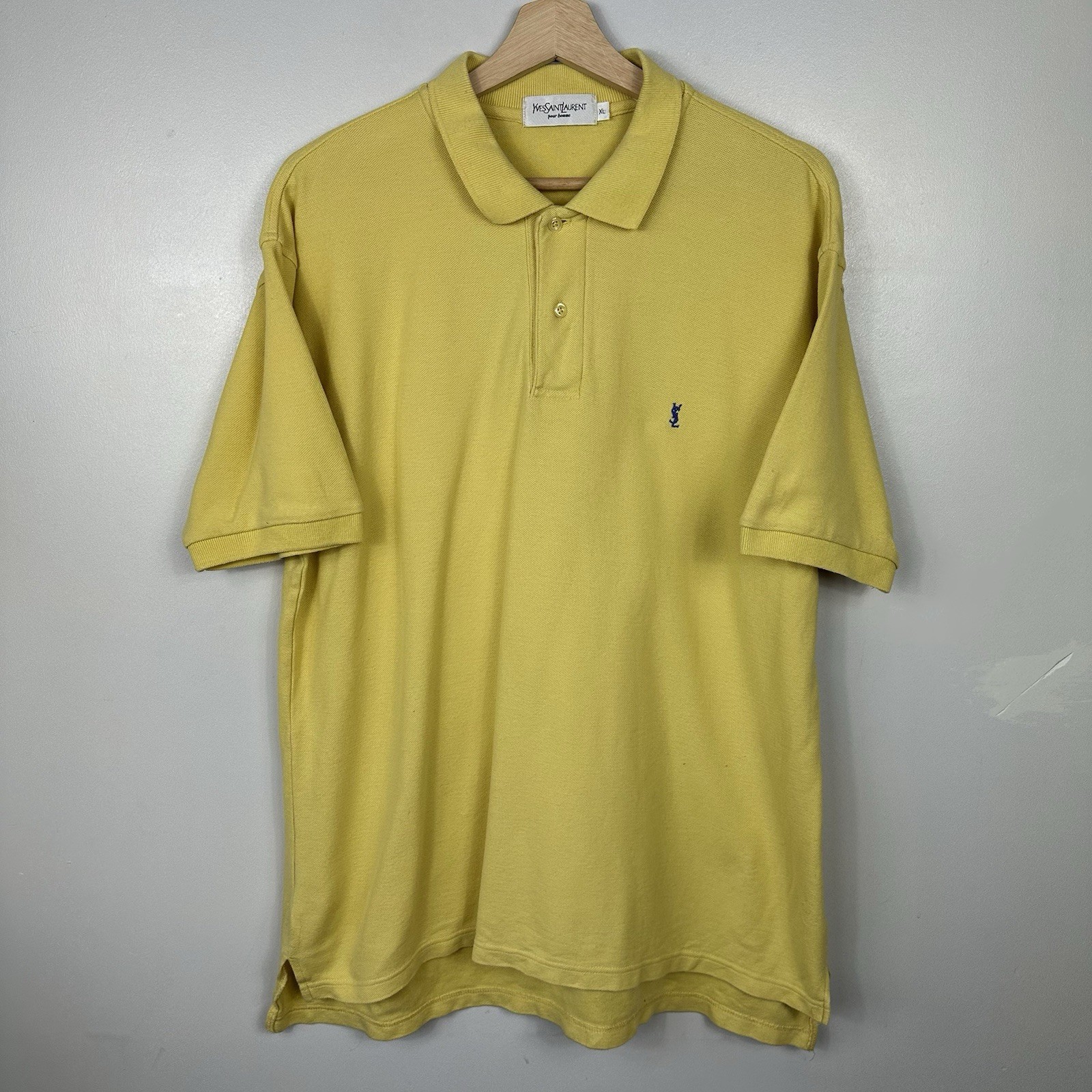 Yves Saint Laurent YSL Polo Shirt, Yellow, Small Logo, Vintage Y2K, Mens XL
