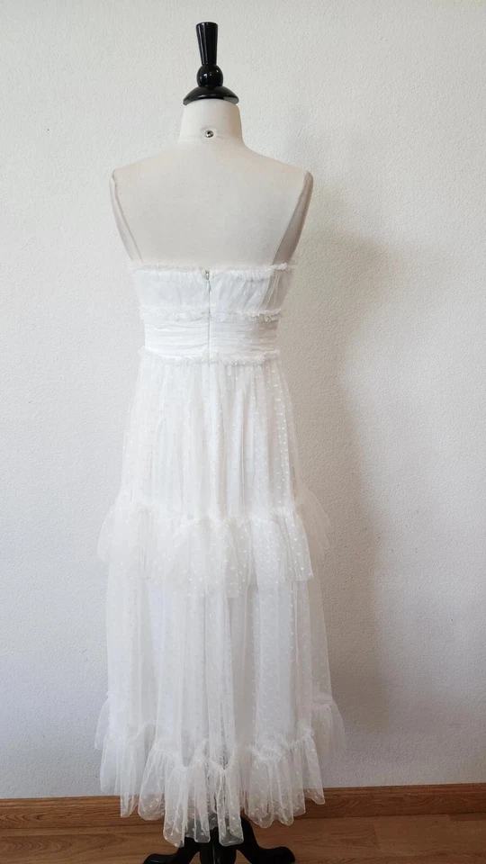 Nuevo Vestido Anthro Midi Nuevo Talla Pequeña XS Blanco Malla Sin Tirantes Boda Novia Foto 3 de 4