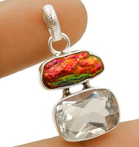 Natural 6CT White Topaz & Pearl 925 Sterling Silver Pendant 1 1/4" Long @12-7