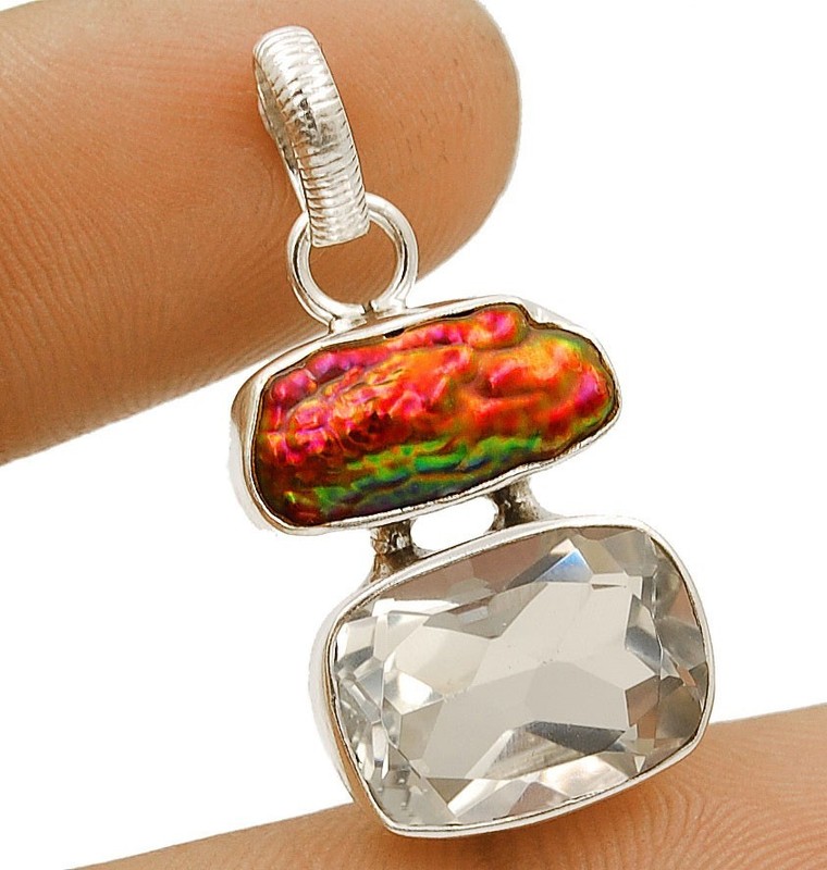 Natural 6CT White Topaz & Pearl 925 Sterling Silver Pendant 1 1/4" Long @12-7