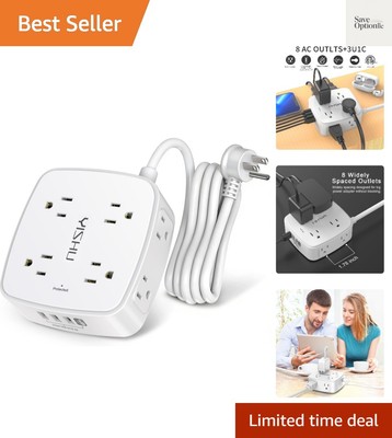 Elegant 6 Ft Surge Protector Power Strip: 8 Outlets & 4 USB Ports,  Certified
