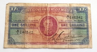 Malta 1 One Shilling note banknote 1943 WW2 George VI