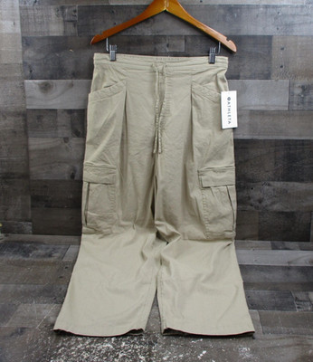 Athleta Paradise Cargo Pants Womens Small Petite Tan Linen Blend Straight Leg