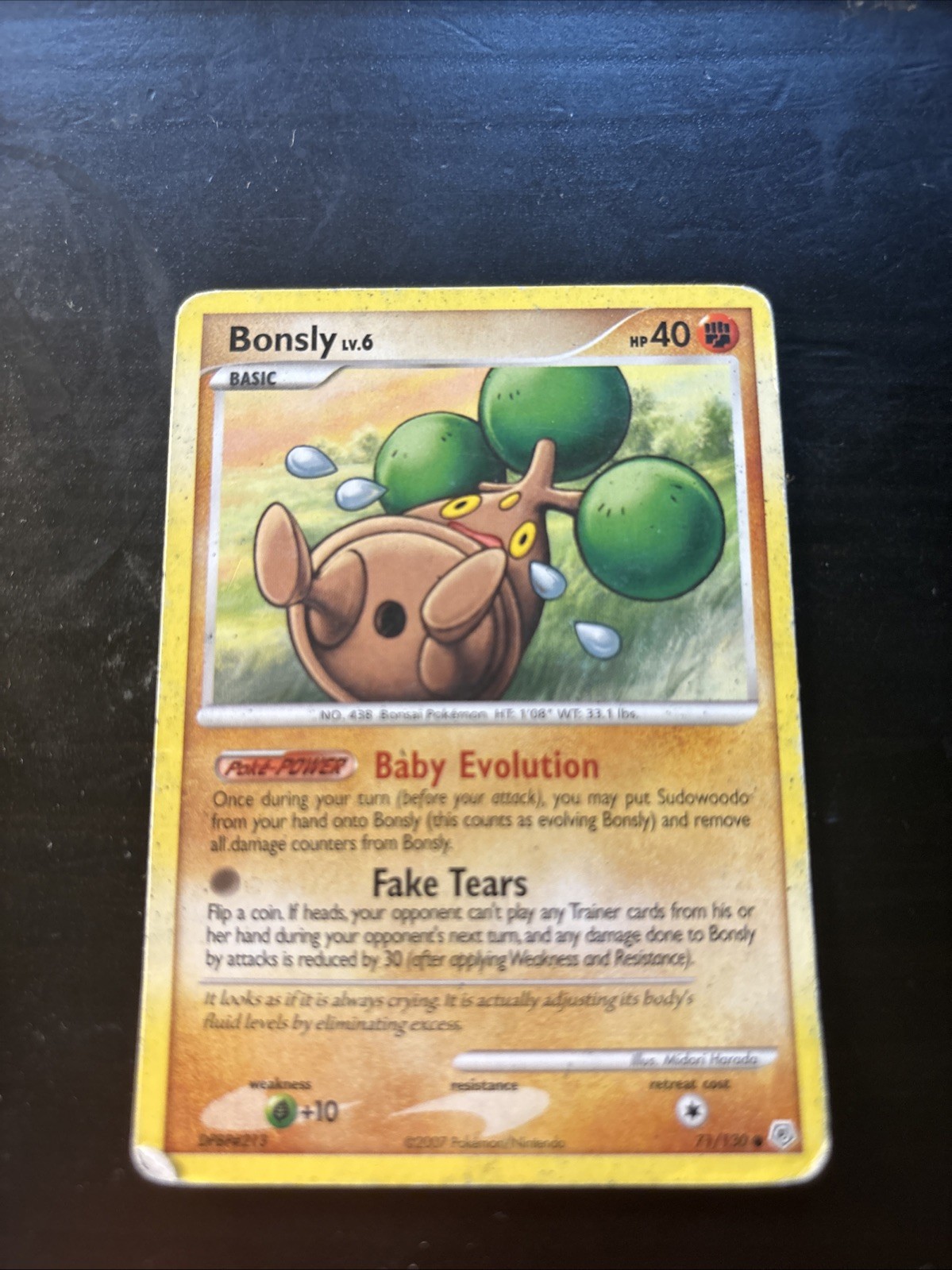 Bonsly 71/130 Reverse Holo Common 2009 Pokemon Card Diamond and Pearl TCG