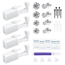 Makalong 4pcs Ear Piercing Kit, Self Gun, Easy And 1, silver