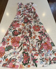 Revolve Brand MISA Casablanca Floral Midi Dress Size Large L NWT Low Cut Buttons