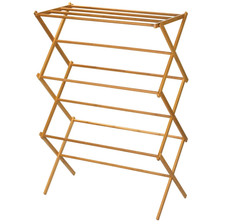 Bamboo Folding Clothes Drying Rack with 11 Dowels  Flat Shelf