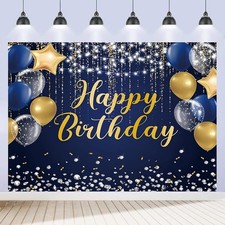 Happy Birthday Backdrop 7x5ft for Men Boys Navy Blue and Gold Happy Birthday ...