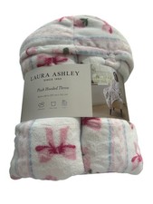 Laura Ashley Plush Hooded Throw Blanket w/ Pink Flowers and Bows 50'' x 60'' 