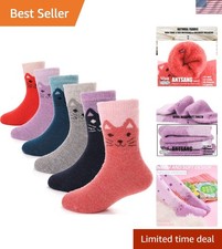 Kids Merino Wool Hiking Socks - Warm Thermal Crew Socks, 6 Pairs, Ages 4-7