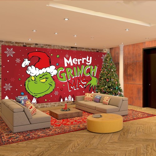 Decoraciones de Navidad Santa Grinch Feliz Navidad Grinch Puerta de garaje Banner 6x13 pies - Imagen 5 de 7