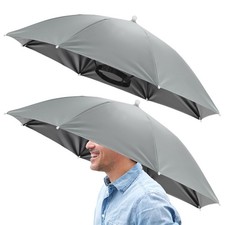 2 Pcs 26" Headband Umbrella Hat Black Glue Umbrella Cap for Outdoor Gray 