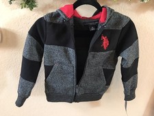 U.S. Polo ASSN Youth Boys Fleece Hoodie Grey zip 5/6 Red Pony hood 3